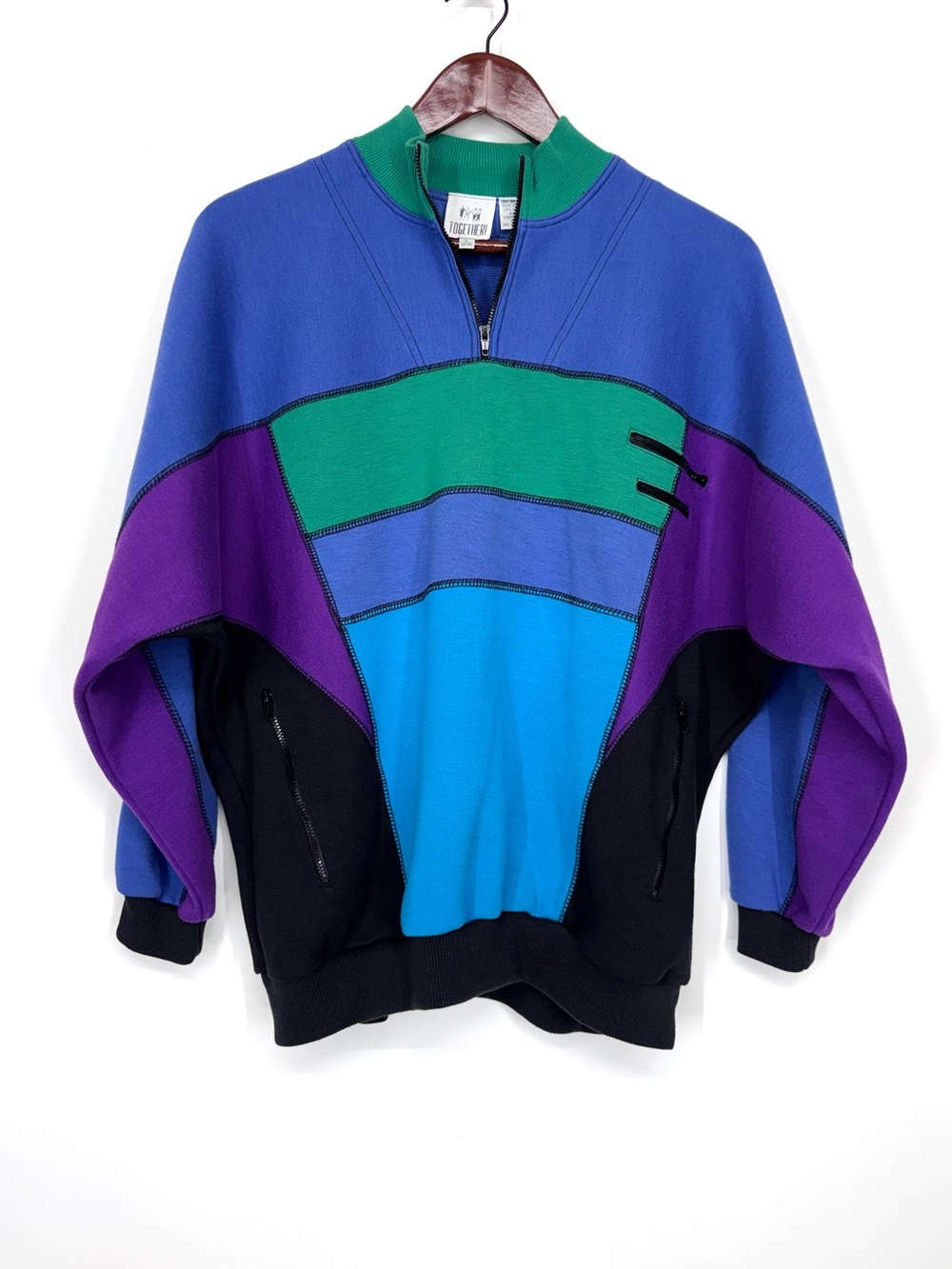 Rare Vintage Together Colorblock Utility Sweatshirt Blue Purple Green & Black